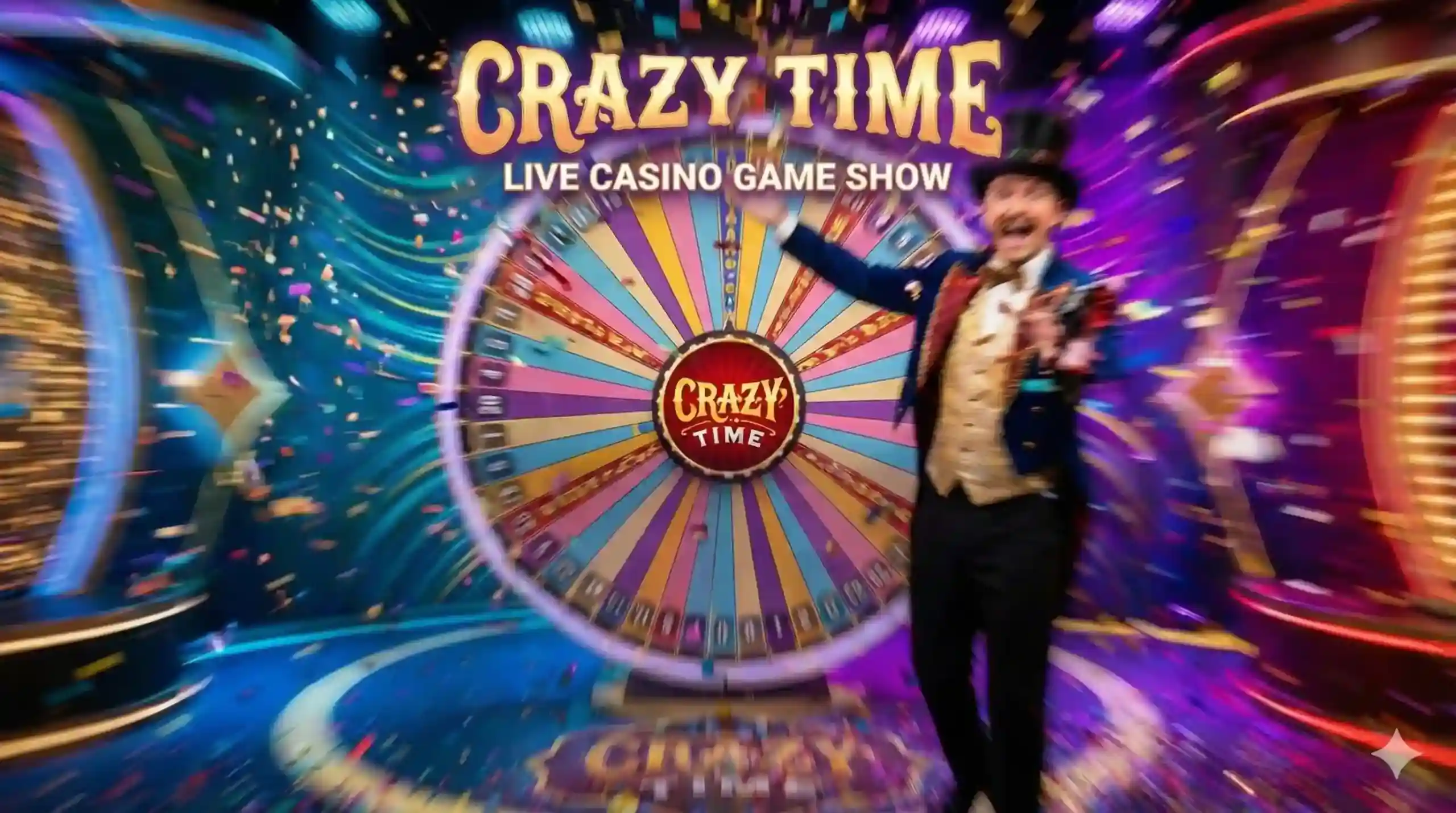 Crazy Time main wheel spin with live dealer